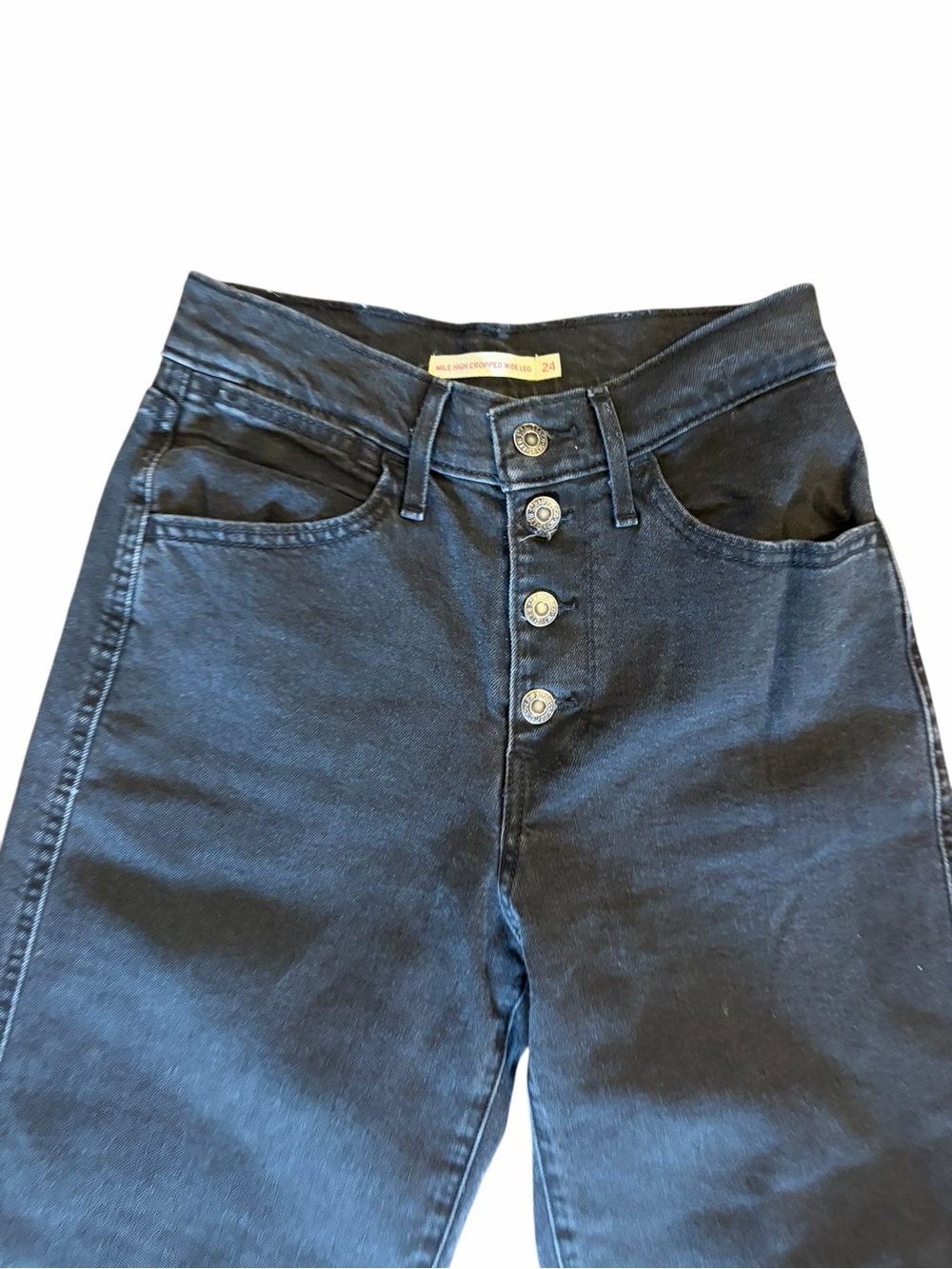 Levi’s Mile High Cropped Wide Leg Black Jean Size 24 - Picture 5 of 8